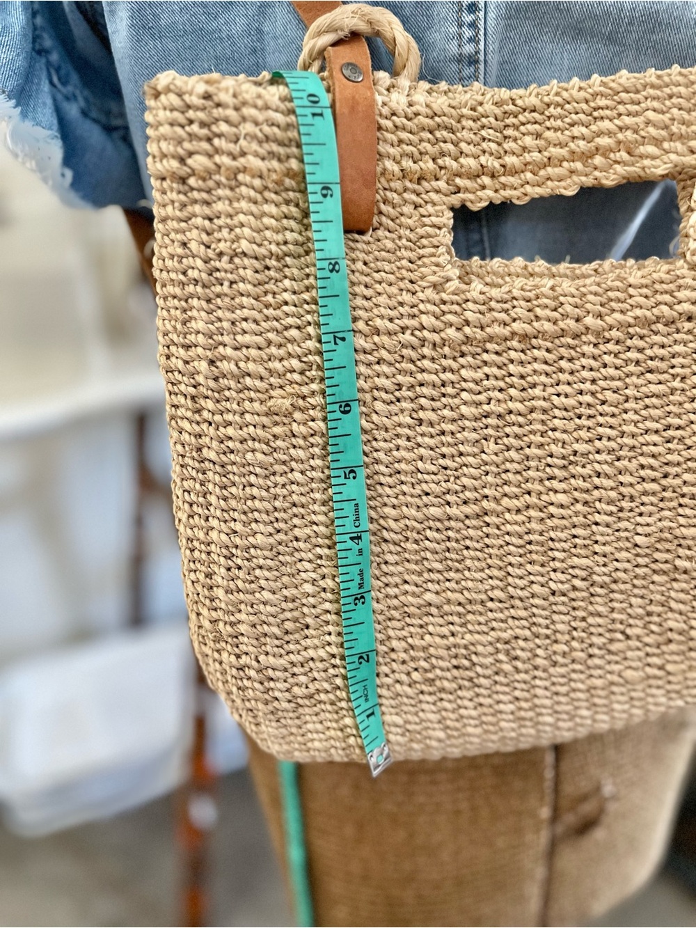 Vintage Esprit Natural Woven Backpack Tote with Tan Leather Straps - Picture 8 of 10